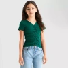 Thereabouts Little & Big Kid Girls V Neck Short Sleeve T-shirt In Green