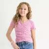 Thereabouts Little & Big Kid Girls V Neck Short Sleeve T-shirt In Pink