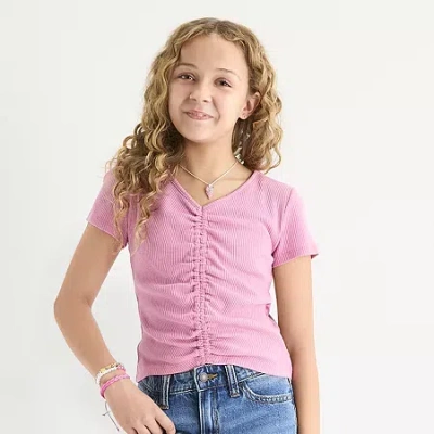 Thereabouts Little & Big Kid Girls V Neck Short Sleeve T-shirt In Pink