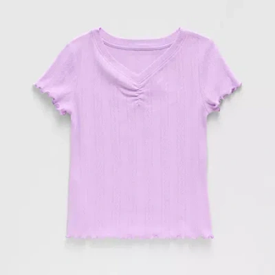 Thereabouts Little & Big Kid Girls V Neck Short Sleeve T-shirt In Purple
