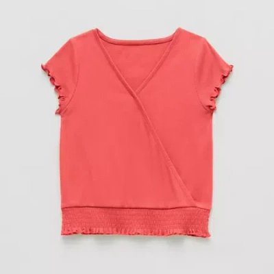 Thereabouts Little & Big Kid Girls V Neck Short Sleeve T-shirt In Red