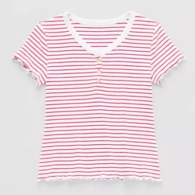 Thereabouts Little & Big Kid Girls V Neck Short Sleeve T-shirt In Red