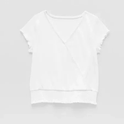 Thereabouts Little & Big Kid Girls V Neck Short Sleeve T-shirt In White