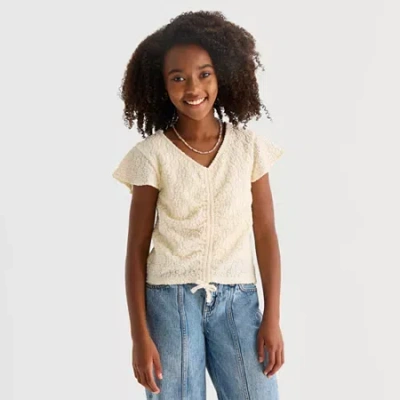 Thereabouts Little & Big Kid Girls V Neck Short Sleeve T-shirt In White