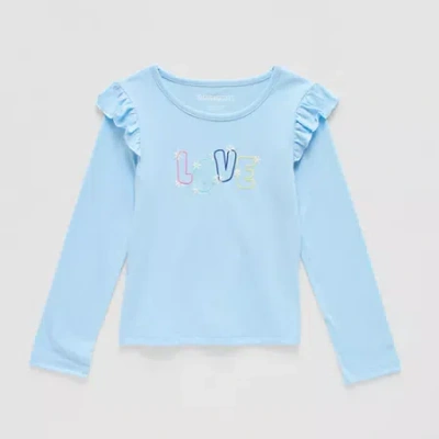 Thereabouts Kids' Little Girls Round Neck Long Sleeve Regular Fit Graphic T-shirt In Blue