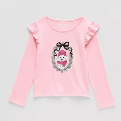 Thereabouts Kids' Little Girls Round Neck Long Sleeve Regular Fit Graphic T-shirt In Pink