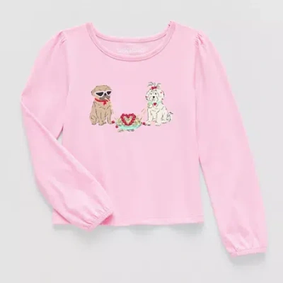 Thereabouts Kids' Little Girls Round Neck Long Sleeve Regular Fit Graphic T-shirt In Pink