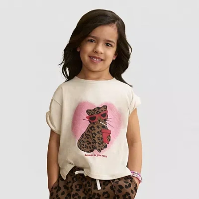 Thereabouts Kids' Little Girls Round Neck Short Sleeve Boxy Fit Graphic T-shirt In White