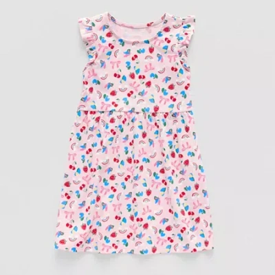 Thereabouts Kids' Little Girls Short Sleeve Flutter A-line Dress In Pink