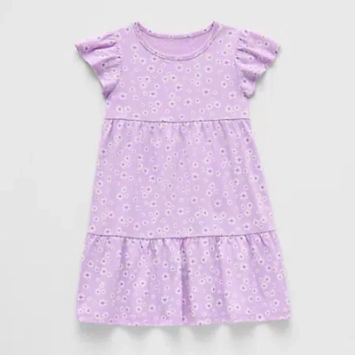 Thereabouts Kids' Little Girls Short Sleeve Flutter A-line Dress In Purple