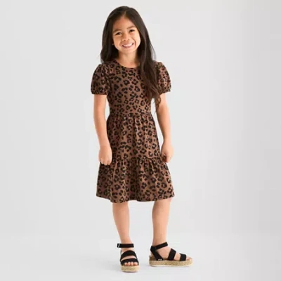 Thereabouts Kids' Little Girls Short Sleeve Puffed A-line Dress In Brown