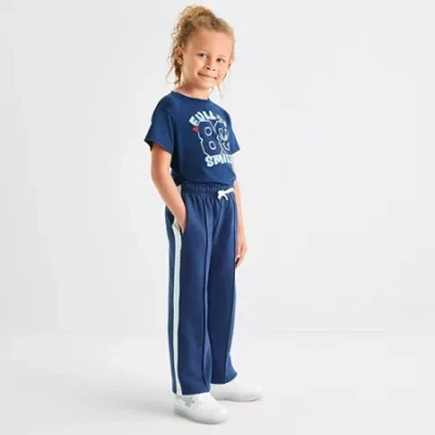 Thereabouts Kids' Pintuck Little Girls Wide Leg Regular Fit French Terry Pull-on Pant In Blue