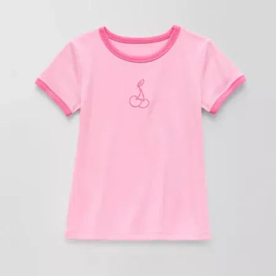Thereabouts Rib Little & Big Kid Girls Crew Neck Short Sleeve Classic Fit Graphic T-shirt In Pink