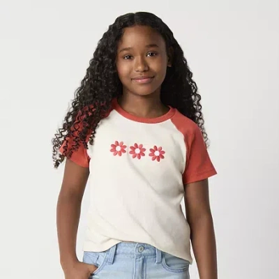Thereabouts Rib Little & Big Kid Girls Crew Neck Short Sleeve Classic Fit Graphic T-shirt In Red