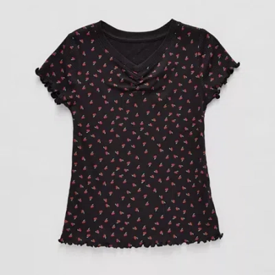 Thereabouts Rib Little & Big Kid Girls V Neck Short Sleeve T-shirt In Black