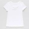 Thereabouts Rib Little & Big Kid Girls V Neck Short Sleeve T-shirt In White