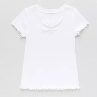 Thereabouts Rib Little & Big Kid Girls V Neck Short Sleeve T-shirt In White
