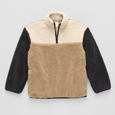 Thereabouts Sherpa Little & Big Kid Boys Mock Neck Long Sleeve Fleece Casual Quarter-zip Pullover In Sand