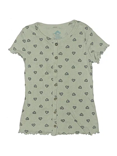Pre-owned Thereabouts Kids' Short Sleeve Top Green Hearts Pattern Sweetheart Neckline Tops