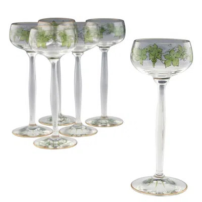 Pre-owned Theresienthal Set Of Nine Theresiental Grapevine Enamelled Wine Glasses, C1905 In Purple