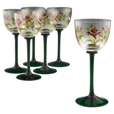 Pre-owned Theresienthal Set Of Six Enamelled Theresiental Wine Glasses In Gray