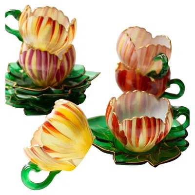 Pre-owned Theresienthal Six Cups With Saucers, , Bohemia C. 1900 In Sand