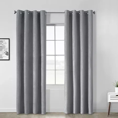 Thermaplus Navar Grommet Top Energy Saving 100% Blackout Single Curtain Panel In Gray