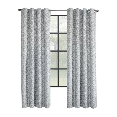 Thermaplus Paraiso Jacquard Grommet Top Energy Saving Blackout Single Curtain Panel In White