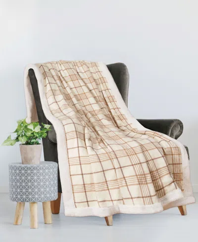 Thermasnug Faux Cashmere Oversized Electric Throw, 50" X 70" In Tan Plaid