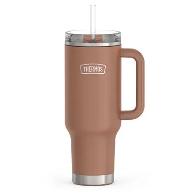 Thermos 40 oz Stainless Steel Cup Holder Mug W/ Straw - Mocha In Tan