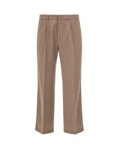 Thestroy Beige Aura Double Pleat Stretch Twill Straight-leg Pants In Brown