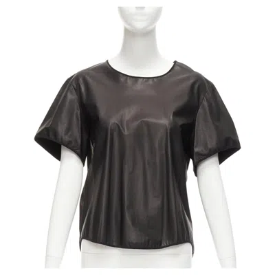 Pre-owned Theyskens' Theory Theyskens Theory Black 100% Calf Leather 3d Flare Sleeve Hi Low Hem Top S