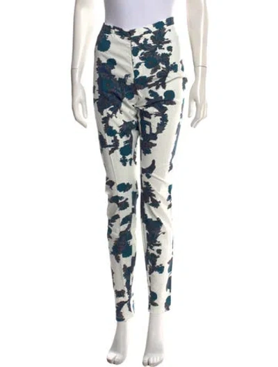 Pre-owned Theyskens' Theory Floral Print Skinny Leg Pants W/ Tags In Blue