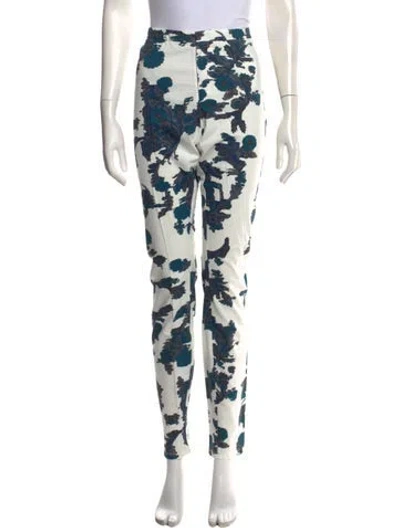 Pre-owned Theyskens' Theory Floral Print Skinny Leg Pants W/ Tags In Blue