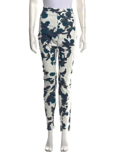 Pre-owned Theyskens' Theory Floral Print Skinny Leg Pants W/ Tags In Blue