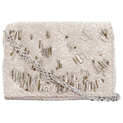 Pre-owned Theyskens' Theory Theyskens Theory Grey Silver Embellished Lurex Appique Fold Clutch In Gray