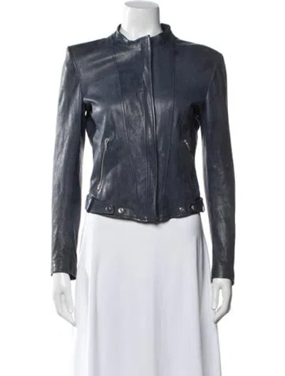 Pre-owned Theyskens' Theory Leather Biker Jacket In Blue