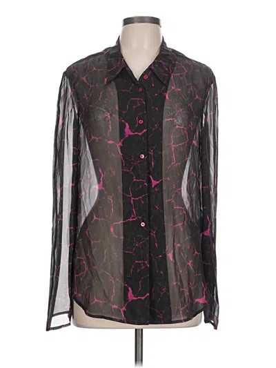Pre-owned Theyskens' Theory Long Sleeve Silk Top Black Print Pattern Tie Neck Tops