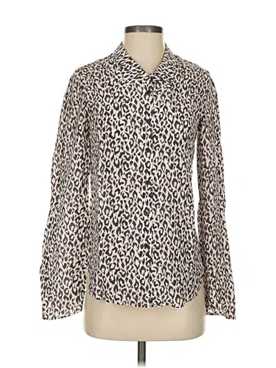 Pre-owned Theyskens' Theory Long Sleeve Silk Top Ivory Animal Print Pattern Tie Neck Tops