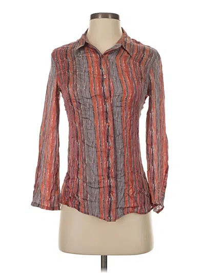 Pre-owned Theyskens' Theory Long Sleeve Silk Top Orange Stripes Pattern Square Neckline Tops