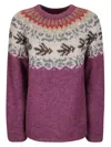 Thibault Van Der Straete Round Neck Sweater With Rib Fairisle Bird Long Sle In Purple