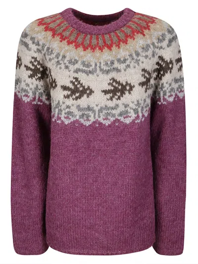 THIBAULT VAN DER STRAETE ROUND NECK SWEATER WITH RIB FAIRISLE BIRD LONG SLE