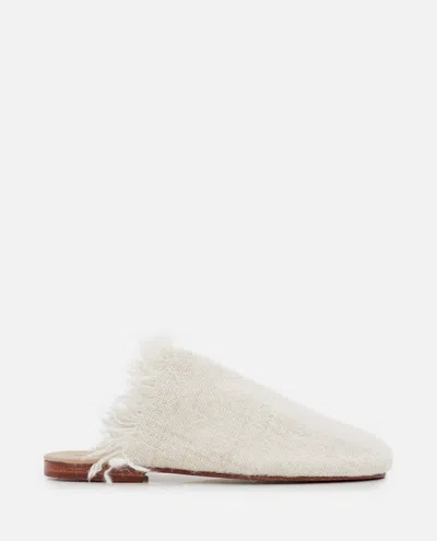 THIBAULT VAN DER STRAETE WHITE FRINGED MULES