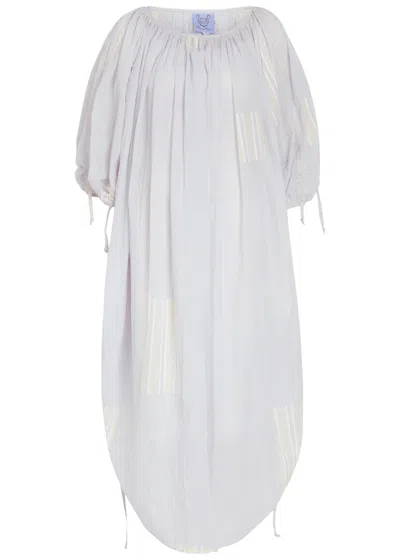 Thierry Colson Athenais Striped Ruched Cotton Midi Dress In White