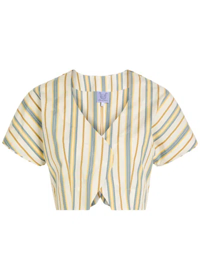 Thierry Colson Bianca Striped Cotton-poplin Blouse In Brown