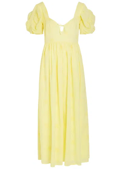 Thierry Colson Calliope Embroidered Cut-out Cotton Midi Dress In Yellow