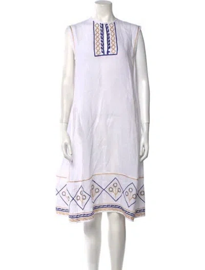 Pre-owned Thierry Colson Crew Neck Midi Length Dress In White