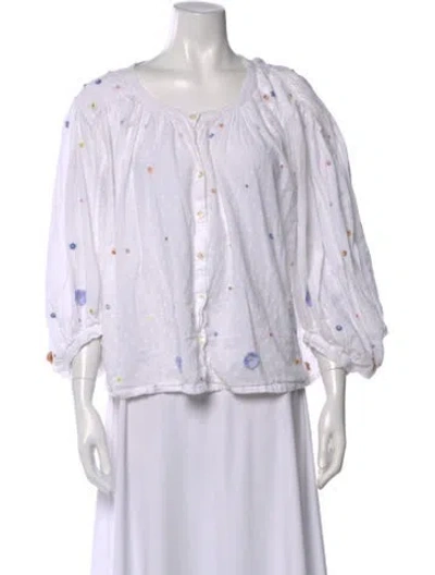 Pre-owned Thierry Colson Floral Print Crew Neck Blouse In White
