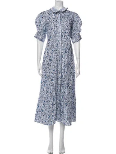 Pre-owned Thierry Colson Floral Print Long Dress In Blue