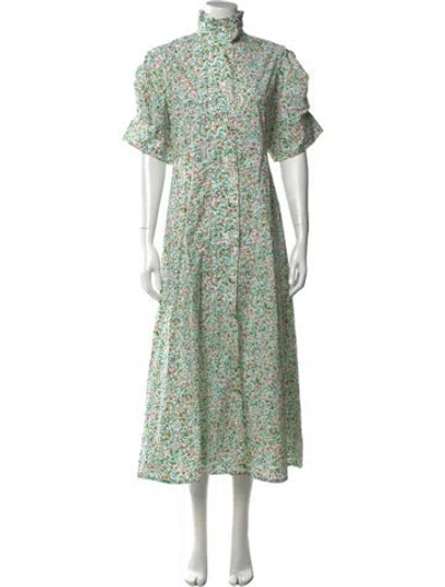 Pre-owned Thierry Colson Floral Print Long Dress In Green